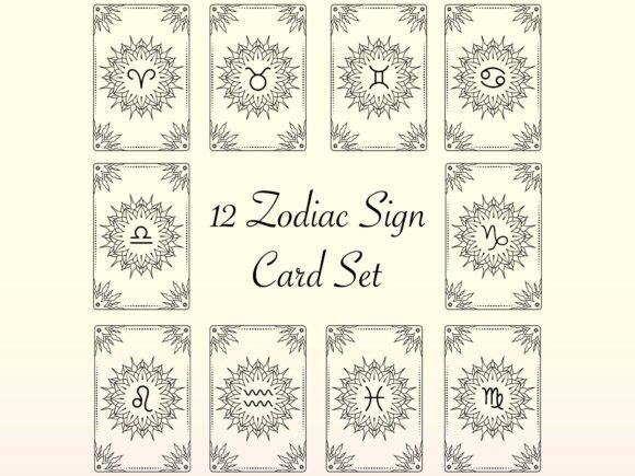 12 Zodiac Sign Card Set: Graphics and Illustrations