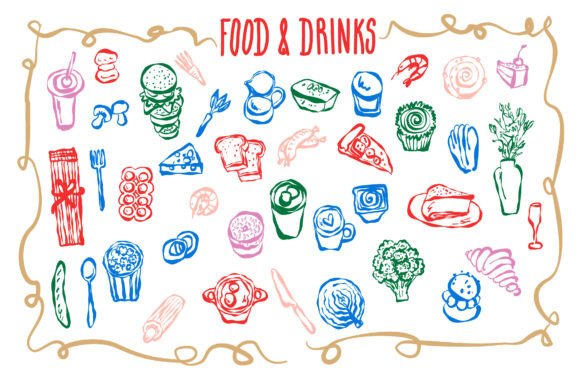 Colorful Hand Drawn Food Graphics & Illustrations