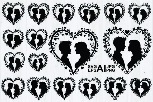 Couple Silhouette Black Vector Graphics & Illustrations