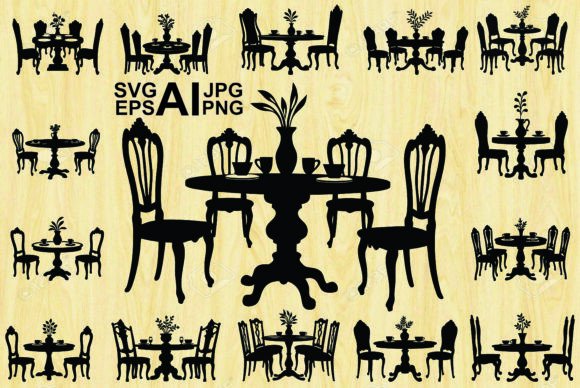 Dining Set Silhouette Vector: Graphics and Illustrations