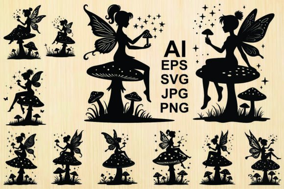 Fairy Mushroom Silhouette Graphics & Illustrations