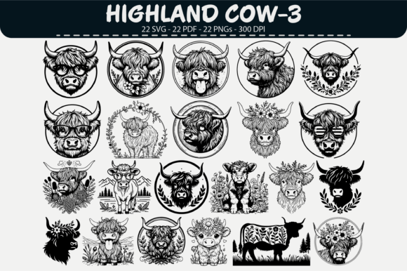 Highland Cow Graphics: 22 Illustrations for Blogs
