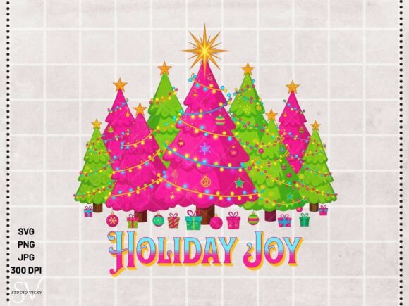 Holiday Joy Pink Trees: Graphics & Illustrations