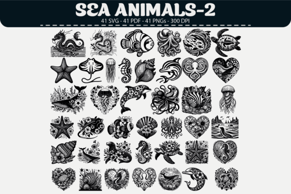Ocean Wildlife Clipart: 41 Graphics & Illustrations