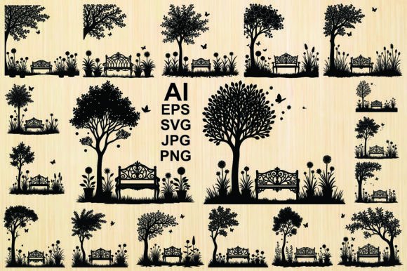 Park Bench Silhouette Graphics & Illustrations