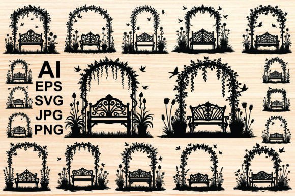Park Bench Silhouette Vector Set: Editorial Graphics