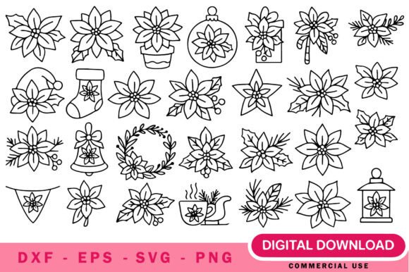 Poinsettia Flower SVG Bundle: Graphics & Illustrations