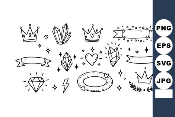 Reviewing Hand-drawn Crowns Crystals Hearts Diamon for Embroidery