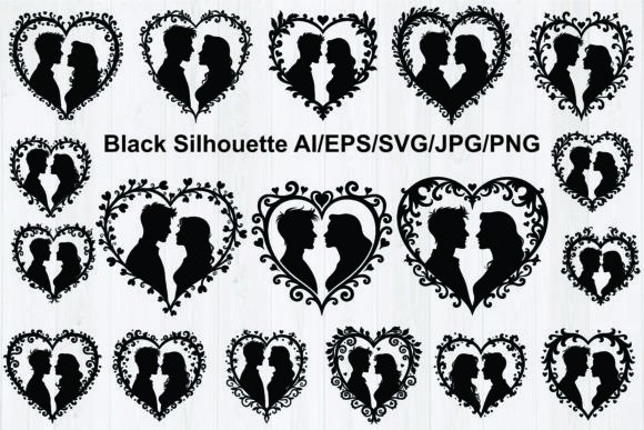 Romantic Couple Silhouette: Heart Frame Graphics