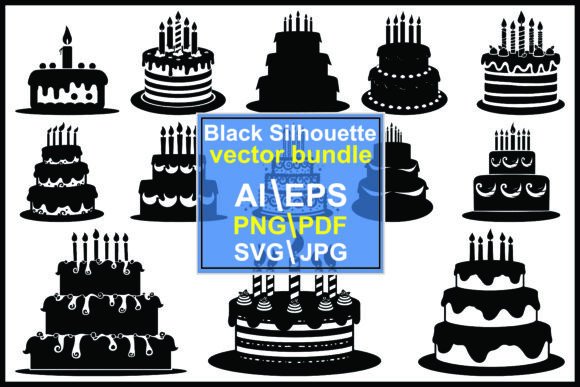 Silhouette of Birthday Cake Graphics & Illustrations