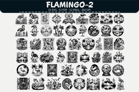Tropical Flamingo Bundle: 52 Graphics & Illustrations