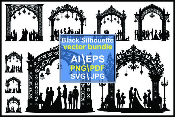 Wedding Couple Arch Silhouette Graphics